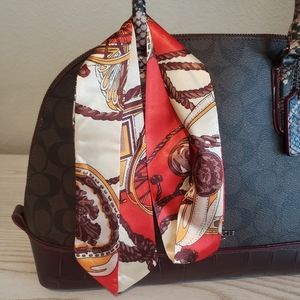 Twilly Scarf for purse bag hair etc Red Cream Brown Or Orange